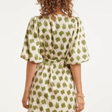 Jurk Met Abstracte Groene Dieren Print En Ceintuur | Army - Off White