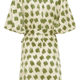 Jurk Met Abstracte Groene Dieren Print En Ceintuur | Army - Off White