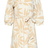 Vestido com Estampado Floral Bege em Tecido Travel | Off White - Dark Sand