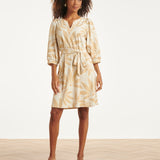 Vestido com Estampado Floral Bege em Tecido Travel | Off White - Dark Sand