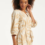 Vestido com Estampado Floral Bege em Tecido Travel | Off White - Dark Sand