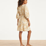 Vestido com Estampado Floral Bege em Tecido Travel | Off White - Dark Sand