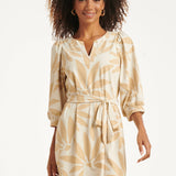 Vestido com Estampado Floral Bege em Tecido Travel | Off White - Dark Sand