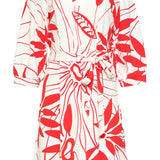 Vestido com Estampado de Flores Vermelhas em Tecido Travel | White - Red