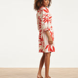 Vestido com Estampado de Flores Vermelhas em Tecido Travel | White - Red