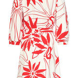 Vestido com Estampado de Flores Vermelhas em Tecido Travel | White - Red
