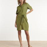 Vestido Clássico Abotoado com Mangas Curtas | Army