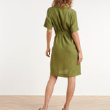 Vestido Clássico Abotoado com Mangas Curtas | Army