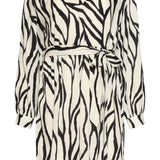 Knielange Jurk Met Zebra Print En Ceintuur In Off-White En Zwart | Off White - Black