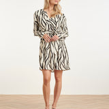 Knielange Jurk Met Zebra Print En Ceintuur In Off-White En Zwart | Off White - Black