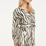 Knielange Jurk Met Zebra Print En Ceintuur In Off-White En Zwart | Off White - Black