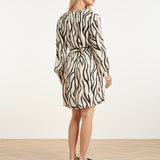 Knielange Jurk Met Zebra Print En Ceintuur In Off-White En Zwart | Off White - Black