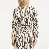 Knielange Jurk Met Zebra Print En Ceintuur In Off-White En Zwart | Off White - Black