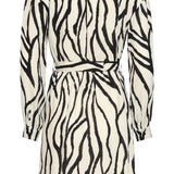Knielange Jurk Met Zebra Print En Ceintuur In Off-White En Zwart | Off White - Black