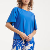 Kobaltblauwe Travel Top Met Korte Mouwen En Ronde Hals | Cobalt