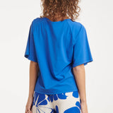 Kobaltblauwe Travel Top Met Korte Mouwen En Ronde Hals | Cobalt
