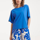 Kobaltblauwe Travel Top Met Korte Mouwen En Ronde Hals | Cobalt