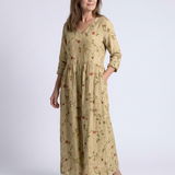 Marina | Vestido Longo Floral com Decote em V e Manga Três Quartos
