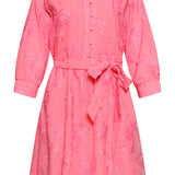 Vestido Curto com Bordado de Palmeiras e Cinto | Old Pink