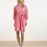 Vestido Curto com Bordado de Palmeiras e Cinto | Old Pink