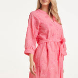 Vestido Curto com Bordado de Palmeiras e Cinto | Old Pink