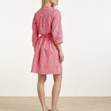 Vestido Curto com Bordado de Palmeiras e Cinto | Old Pink