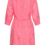 Vestido Curto com Bordado de Palmeiras e Cinto | Old Pink