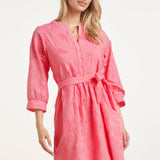 Vestido Curto com Bordado de Palmeiras e Cinto | Old Pink