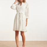 Vestido Curto com Bordado de Palmeiras e Cinto | White