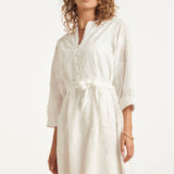 Vestido Curto com Bordado de Palmeiras e Cinto | White
