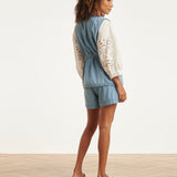 Lichtblauw Denim Look Gilet Met Ceintuur | Denim