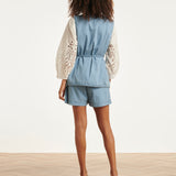 Lichtblauw Denim Look Gilet Met Ceintuur | Denim