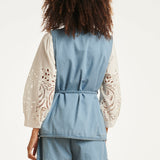 Lichtblauw Denim Look Gilet Met Ceintuur | Denim