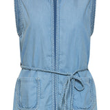Lichtblauw Denim Look Gilet Met Ceintuur | Denim