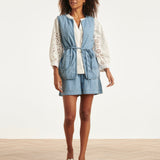 Lichtblauw Denim Look Gilet Met Ceintuur | Denim