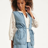 Lichtblauw Denim Look Gilet Met Ceintuur | Denim