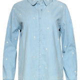 Blusa Azul Claro com Estrelas e Corações Bordados | Denim - Off White