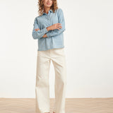 Blusa Azul Claro com Estrelas e Corações Bordados | Denim - Off White