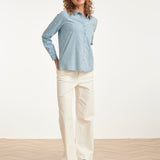 Blusa Azul Claro com Estrelas e Corações Bordados | Denim - Off White