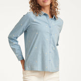 Blusa Azul Claro com Estrelas e Corações Bordados | Denim - Off White