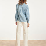 Blusa Azul Claro com Estrelas e Corações Bordados | Denim - Off White