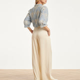Lichtblauwe Blouse Met Witte Broderie Print | Light Blue - Off White