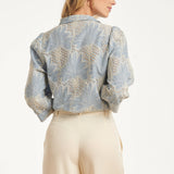 Lichtblauwe Blouse Met Witte Broderie Print | Light Blue - Off White