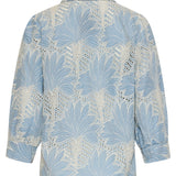 Lichtblauwe Blouse Met Witte Broderie Print | Light Blue - Off White