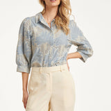 Lichtblauwe Blouse Met Witte Broderie Print | Light Blue - Off White
