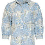 Lichtblauwe Blouse Met Witte Broderie Print | Light Blue - Off White