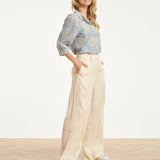 Lichtblauwe Blouse Met Witte Broderie Print | Light Blue - Off White