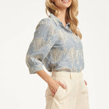 Lichtblauwe Blouse Met Witte Broderie Print | Light Blue - Off White