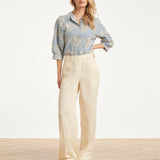 Lichtblauwe Blouse Met Witte Broderie Print | Light Blue - Off White