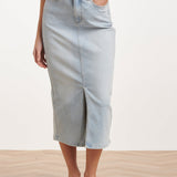 Lichtblauwe Denim Midi Rok Met Split | Denim